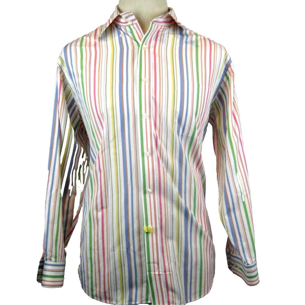 Men's Land's End Cotton (Baumwolle) LS Multi Striped Casual Shirt size 16.5x33